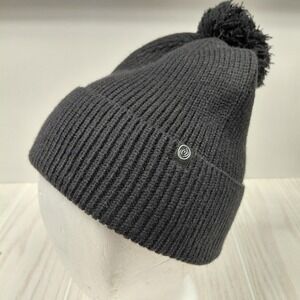 Apana NAMASTE Black Cuffed Knit Adult Pom Beanie Hat Cap